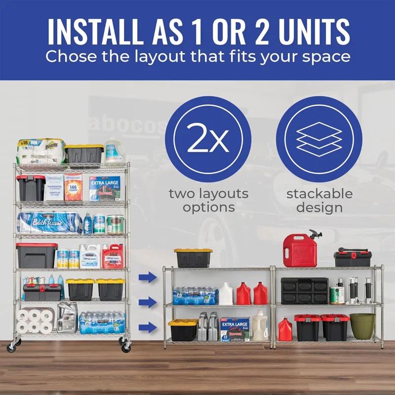 WFX Utility™ SafeRacks 6 Tiered Storage Shelves w/Heavy Duty Steel Wire Shelving Unit, Silver