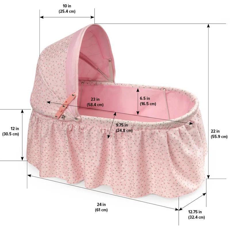 Badger Basket Folding Doll Cradle with Rosebud Fabric