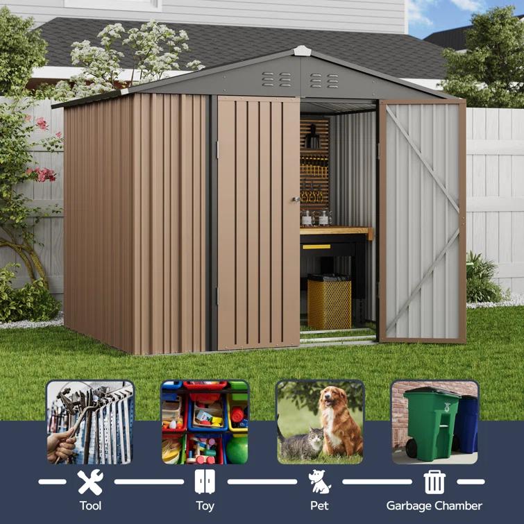 Devoko 8 ft. W x 6 ft. D Metal Storage Shed