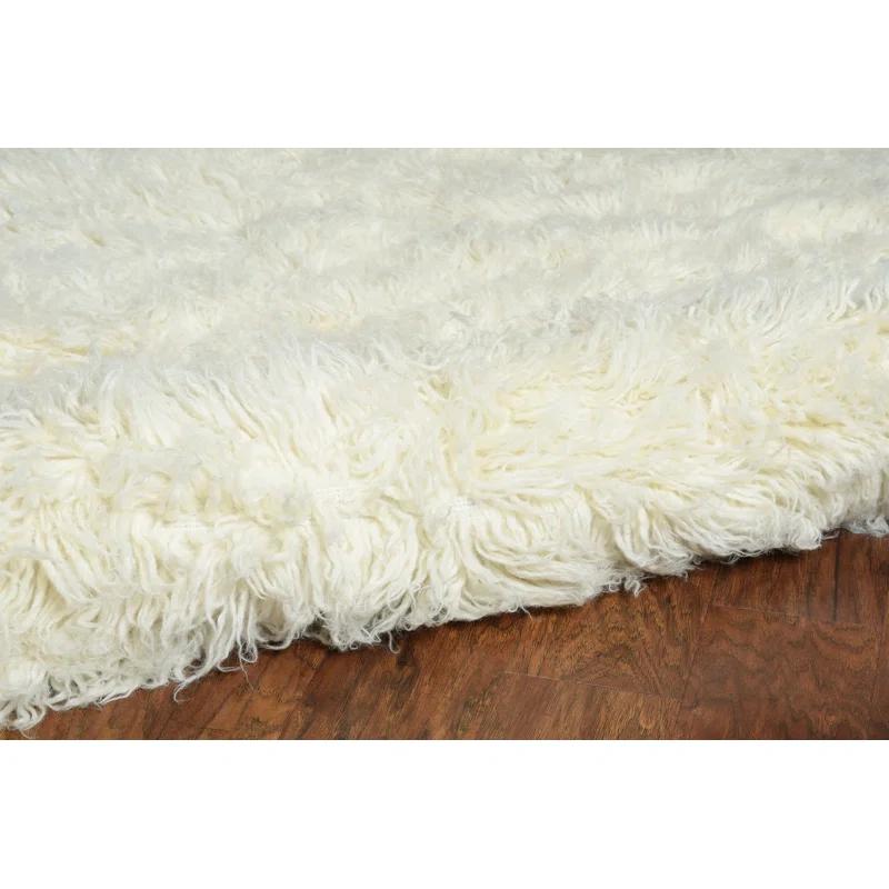 Ebern Designs Aaiden Flokati Wool Shag Hand Loomed Ivory Rug