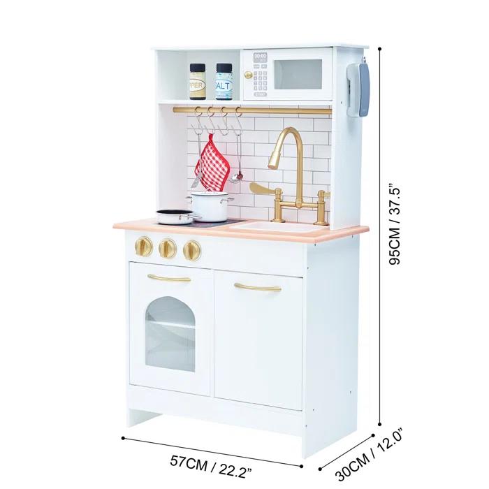 Teamson Kids Little Chef Boston Wooden Pretend Play Kitchen Set with Oven, Microwave and Acessory Set