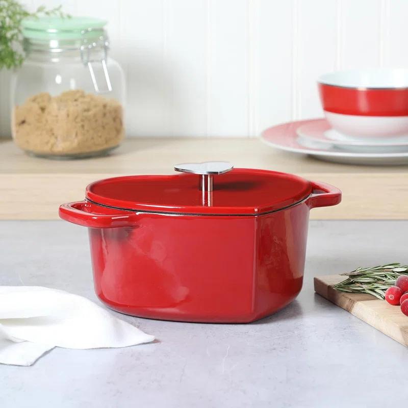Martha Stewart Martha Stewart Heart Shape 2 QT Enamel Cast Iron Dutch Oven - Pink
