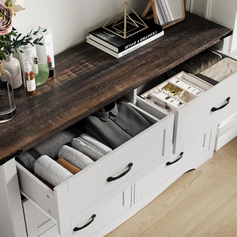 Coulten 6 Drawer 46.4" W Farmhouse 6 Drawers Double Dresser for Bedroom, Modern White Dresser Chest of Drawers, Wide Dressers Organizer, Accent Storage Cabinet for Closet, Living Room, Hallway