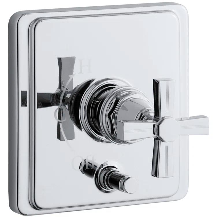 Kohler Pinstripe® Rite-Temp Pressure-Balancing Shower Faucet with Diverter and Grooved Cross Handle K-T98757-3B-CP