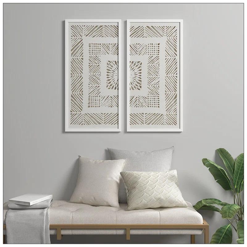 Dakota Fields Framed Geometric Rice Paper Panel Shadowbox Wall Décor (Set of 2)