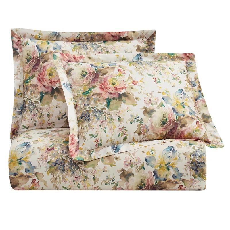HiEnd Accents Lyocell Jardin Watercolor Floral Chic Casual 3 Piece Comforter Set