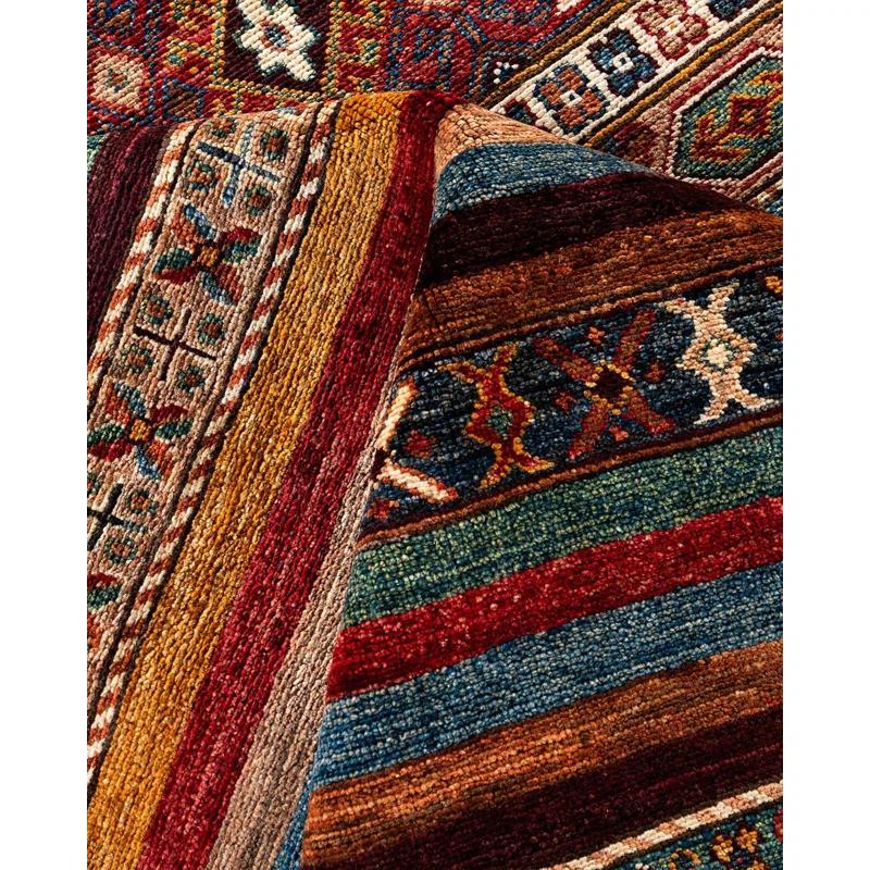 Hand-Knotted Red Wool Geometric 8'11" x 12'2" Area Rug