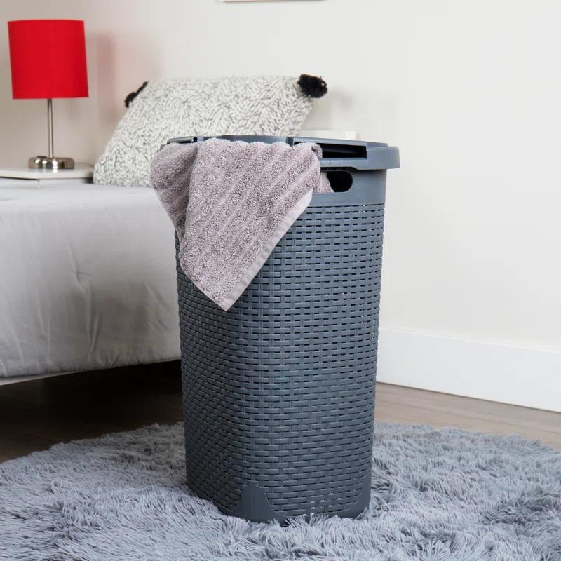 Mind Reader Mind Reader 60L Slim Laundry Hamper, Clothes Basket, Lid, Wicker Style, Plastic