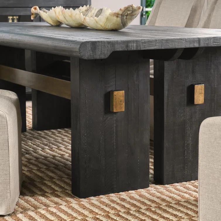 Black and Natural Pine Wood Rectangular Dining Table