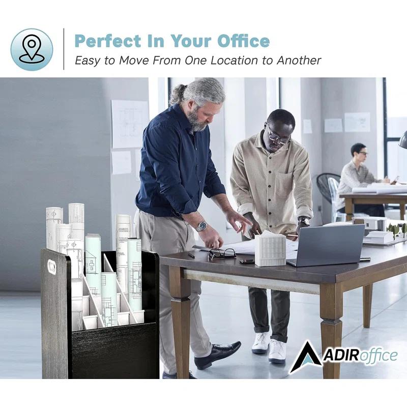 20-Slot Mobile Rolling Wood Blueprint Roll File Large Document Organizer