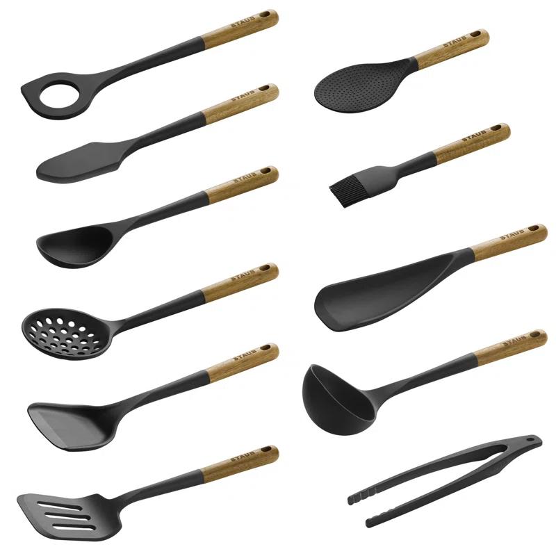 Staub Staub Silicone with Wood Handle 11-Piece Cooking Utensil Set