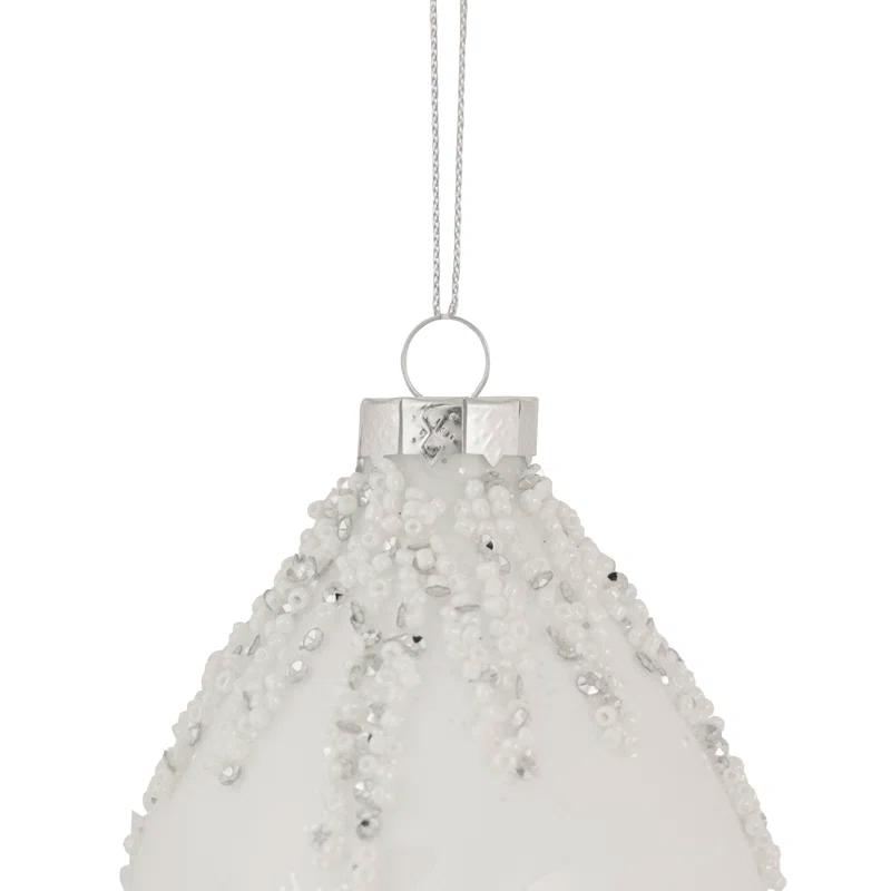 Northlight Seasonal 5" White Beaded and Silver Sequins Christmas Glass Finial Ornament