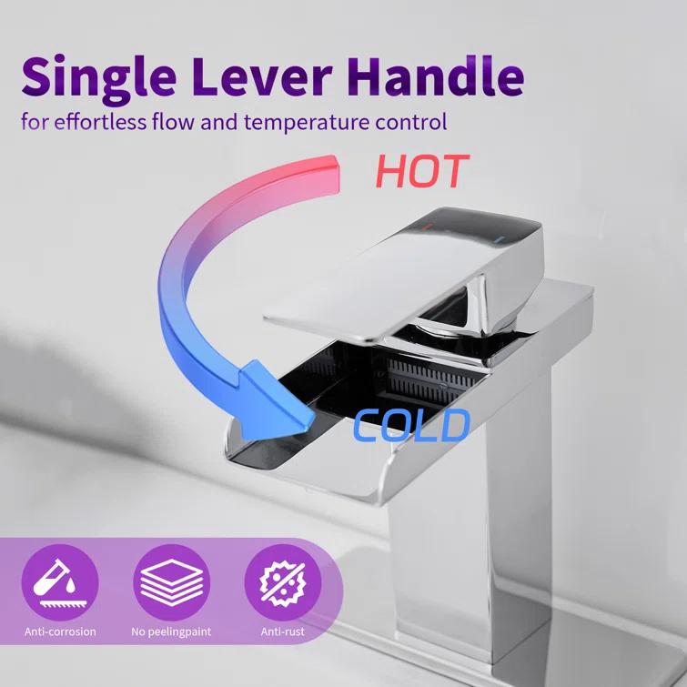 VIBRANTBATH Waterfall Single Hole Single-Handle Low-Arc Bathroom Faucet With Pop-up Drain Assembly in Gold 8009C-2