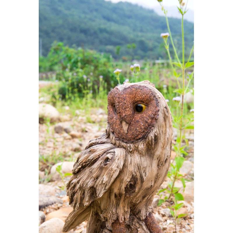 Rustic Driftwood Barn Owl Garden Statue