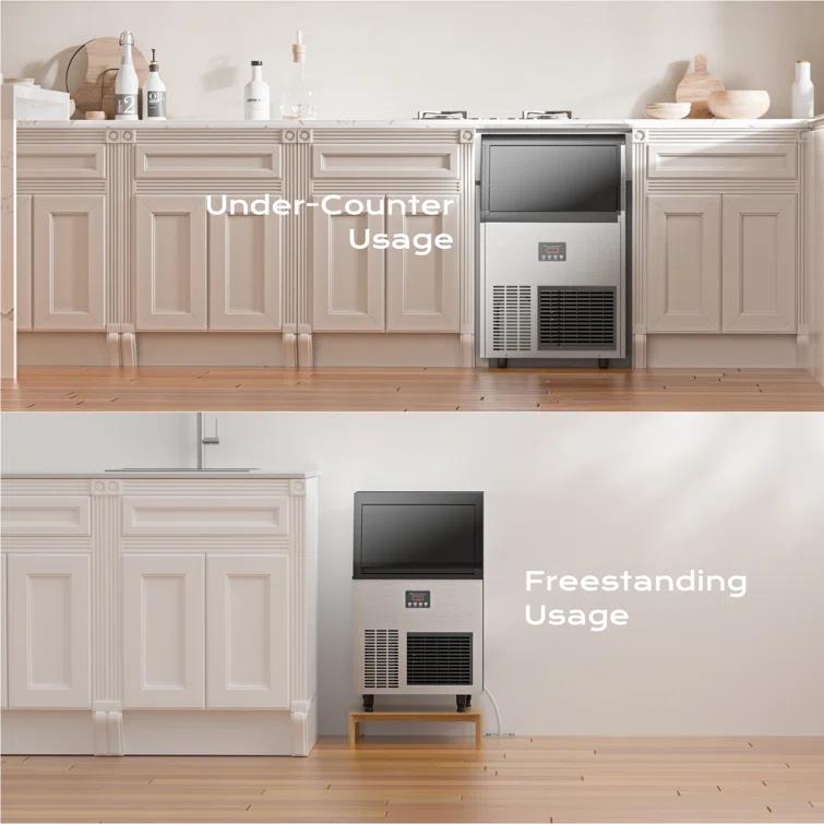 Coolake Coolake Commercial Ice Maker Machine 200lbs/24h, Air Cooled Under Counter Ice Maker With 50lbs Ice Storage, Stainless Steel Self Cleaning Freestanding Ice Maker For Home Bar Restaurant Kitchen