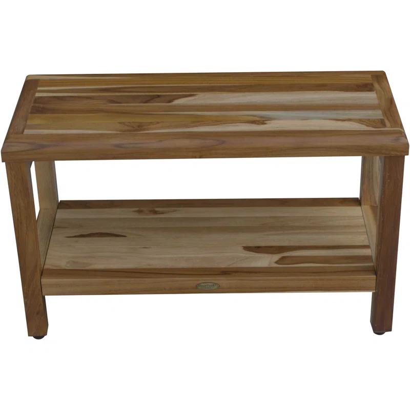 ZeaZu Rectangular Teak Shower Bench With Shelf