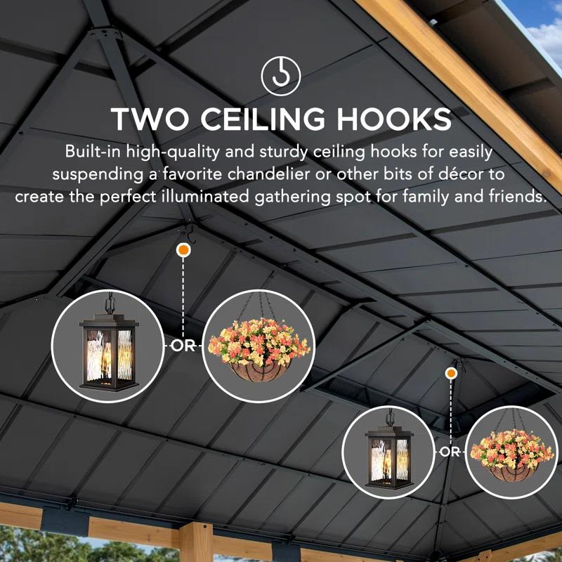 Sunjoy Sunjoy 12x20 ft. Wood Gazebo, Outdoor Patio Steel Hardtop Gazebo with 2-tier Metal Roof, Suitable for Patios, Lawn and Backyard, Matte Black Roof