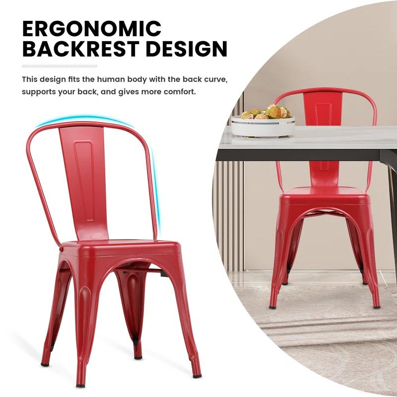 COMHOMA COMHOMA Metal Dining Chair 4pcs Industrial Modern Iron Stackable Bistro Chair (Set of 4)