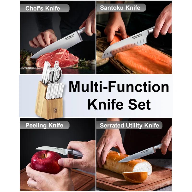 Cook N Home Kitchen Knife Set with Bamboo Storage Block 15-Piece