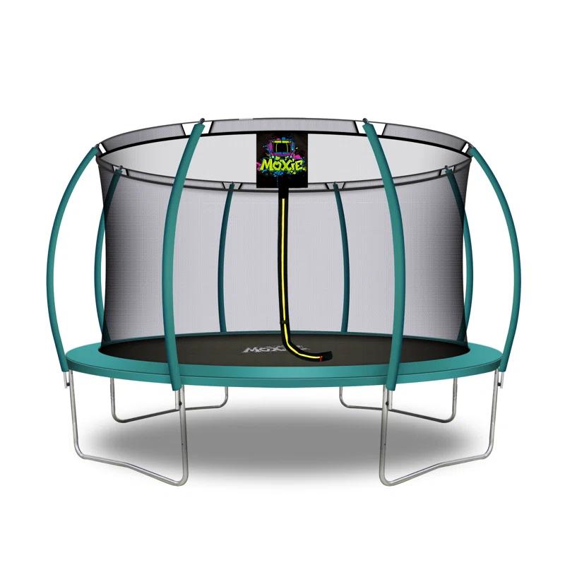 Machrus Moxie Pumpkin-Shaped Outdoor Trampoline Set with Top-Ring Frame Safety Enclosure, 14 FT