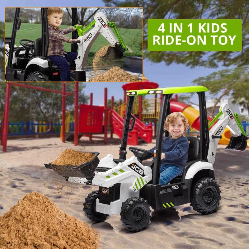 Hetoy 4 In 1 Ride On Excavator, 12V Battery Powered Electric Vehicle For Kids With Remote Control