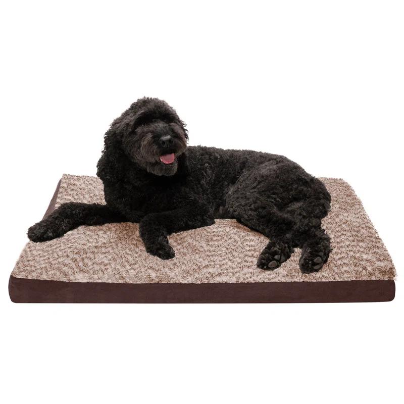 FurHaven Two-Tone Faux Fur and Suede Deluxe Orthopedic Dog Bed