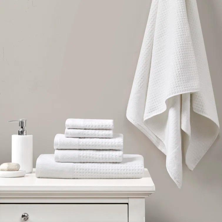 Madison Park Spa Waffle Cotton Jacquard Antimicrobial Bath Towel 6 Piece Set