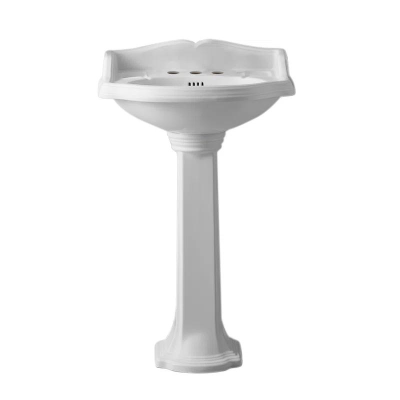 Whitehaus Collection 23" Traditional Pedestal With An Integrated Small Oval Bowl, Backsplash, Dual Soap Ledges, And Decorative Trim