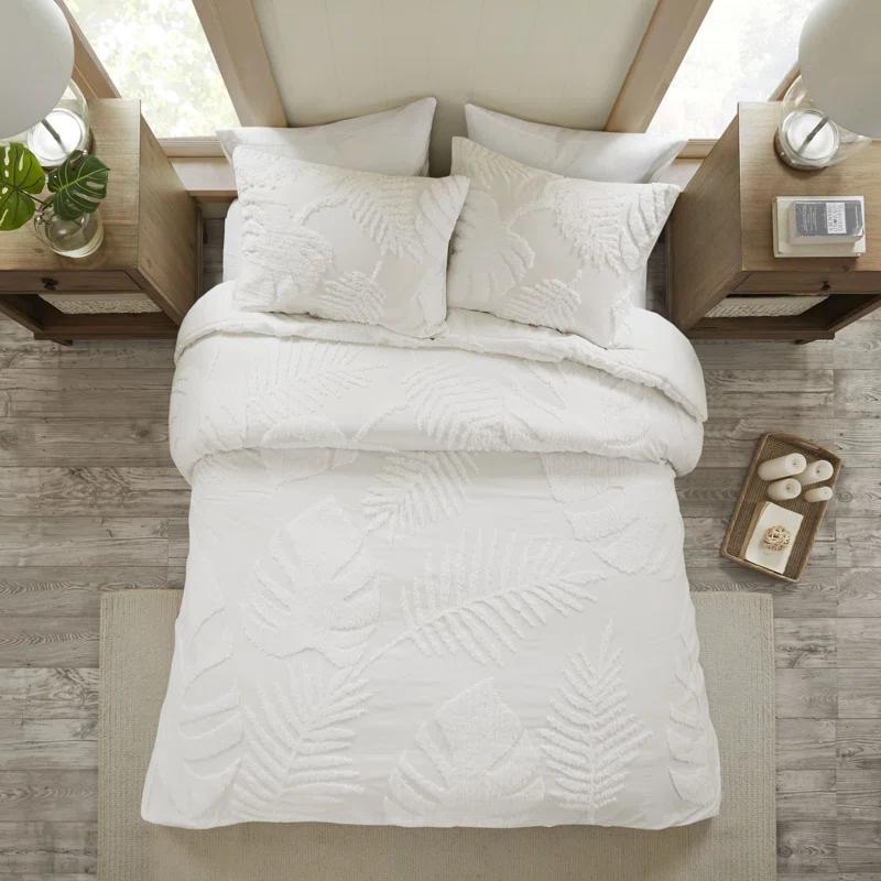 Madison Park Bahari Tufted Cotton Chenille Palm Duvet Cover Set