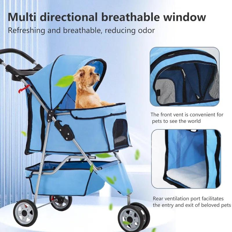 ToccoLeggero Pet Stroller Foldable Dog Stroller 3-Wheel Durable Cat Jogger Stroller For Small And Medium Dogs Cats With Washable Liner Storage Basket Cup Holder
