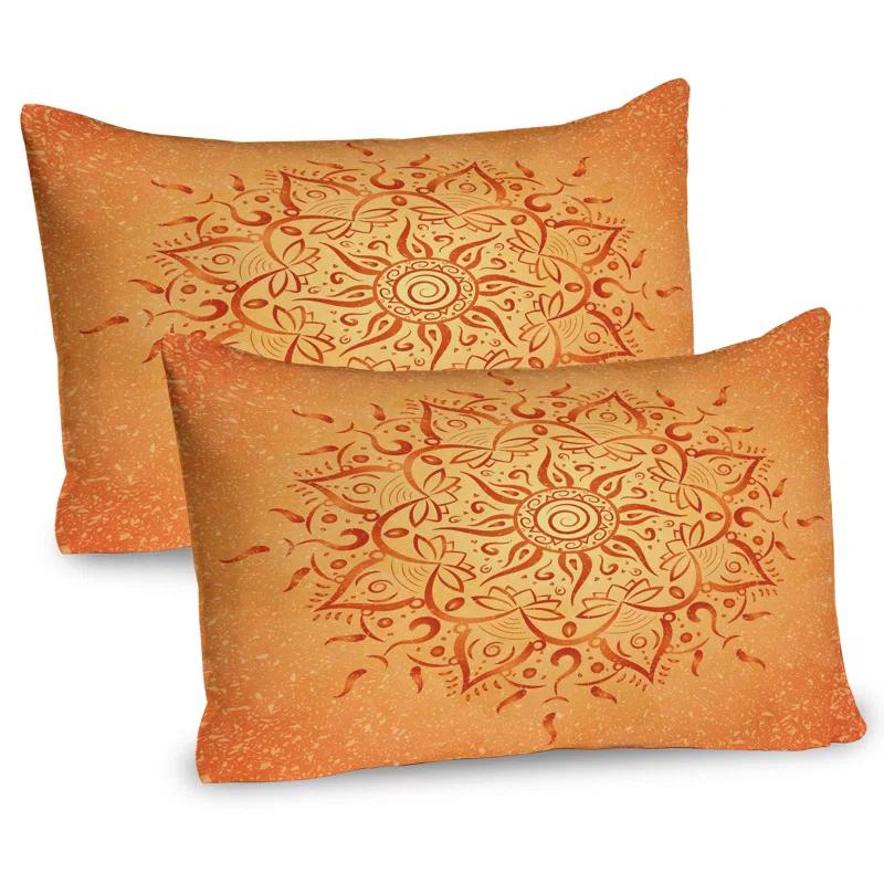 Ambesonne Ambesonne Leaf Pillow Sham 2 Pack Orange Mandala 26"x20" Orange