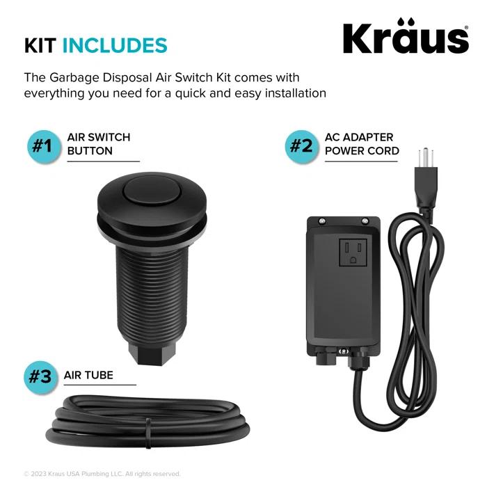 Kraus KRAUS Garbage Disposal Air Switch Kit with Push Button, AC Adapter, Power Cord, and Air Tube Included