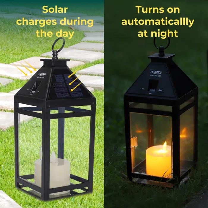 Techko 12.2'' H Tabletop Solar Lantern with Motorized LED Candle Included