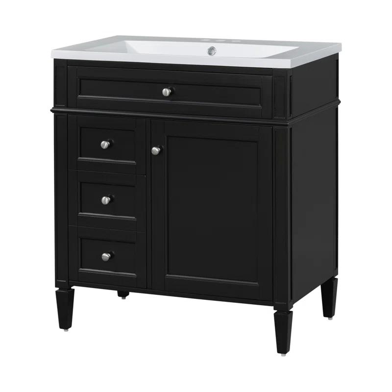 HLILish 30'' Bathroom Vanity With Top Sink, Modern Bathroom Storage Cabinet With 2 Drawers And A Tip-Out Drawer, Single Sink Bathroom Vanity