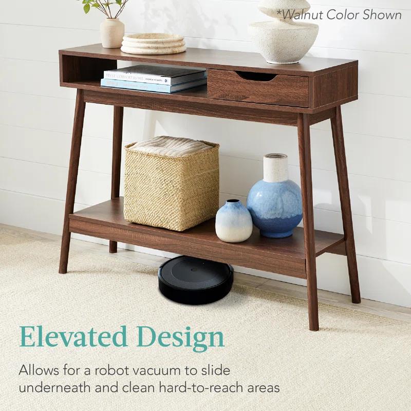 George Oliver Khassidy Mid-Century Modern Hallway Console Table, Space-Saving Sofa Table w/ Cubby, Drawer