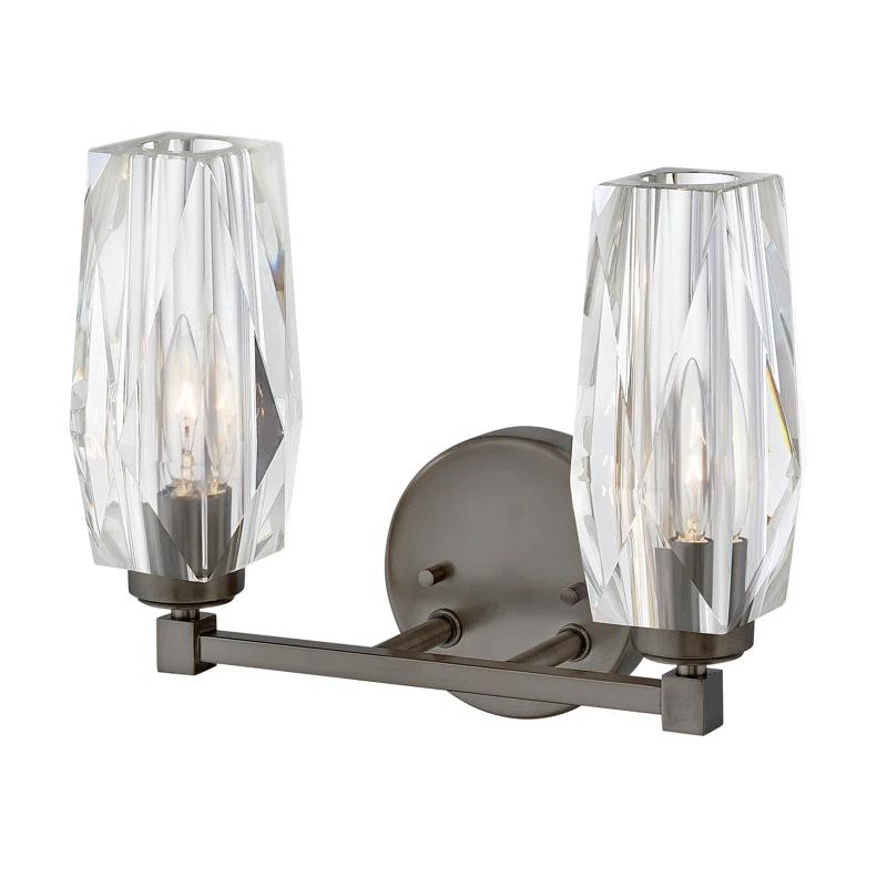 Hinkley Ana 2-Light Bath Vanity w/ Faceted Heavy-Cut Diamond-Shaped Crystal Shades - Black Oxide