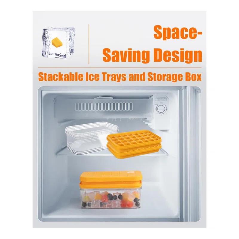Latitude Run® Ice Cube Tray With Lid&Bin, Ice Cube Mold With 56 Cubes, Stackable Ice Trays For Freezer With Easy-Release Silicone Bottom, For Drinks, Wine, Coffee