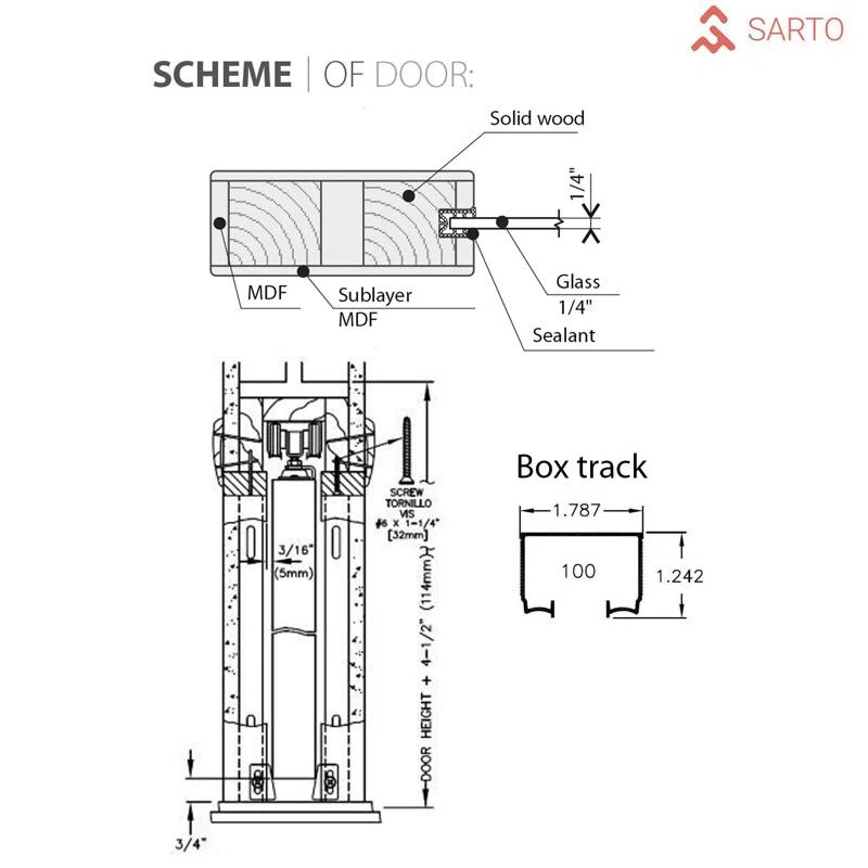SARTODOORS Quadro Frosted Glass Sliding Closet White Door with Installation Hardware Kit