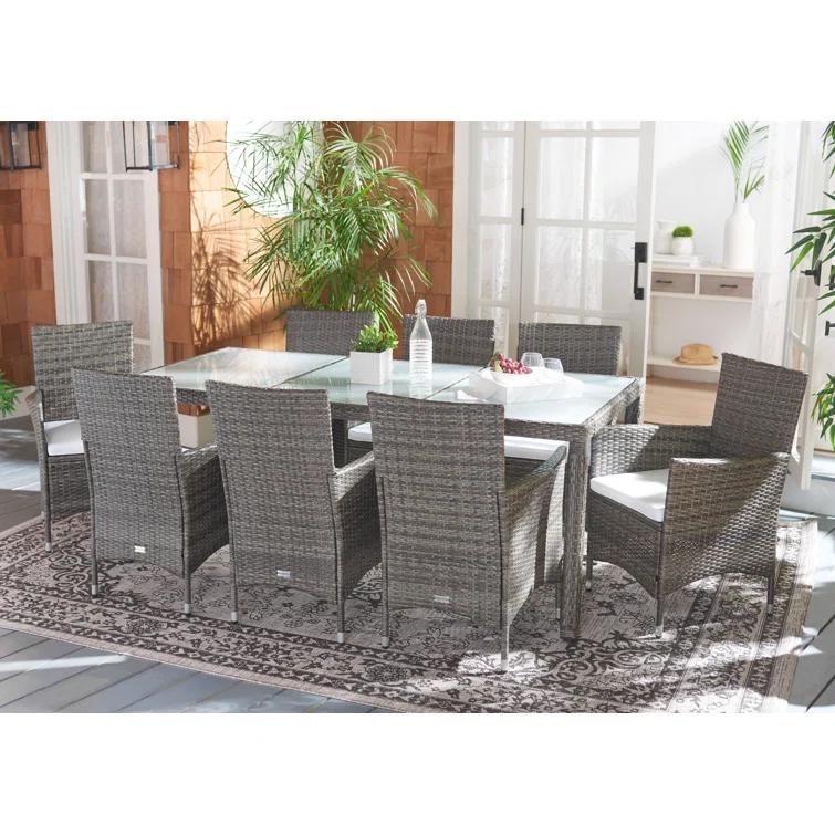 Safavieh Hailee 8 - Person Wicker Patio Dining Set with Rectangular Table , Cushions Included