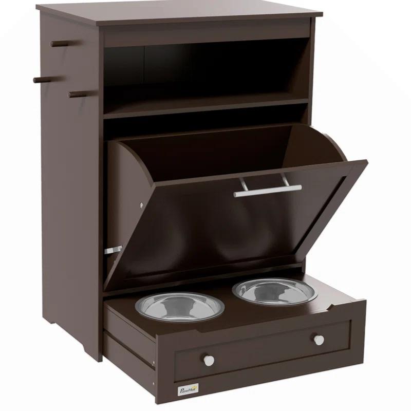 Lark Manor™ Buellton Pawhut Pet Feeder Station, Storage Cabinet Dog Food Storage Container With Raised Dog Bowls And Hanger