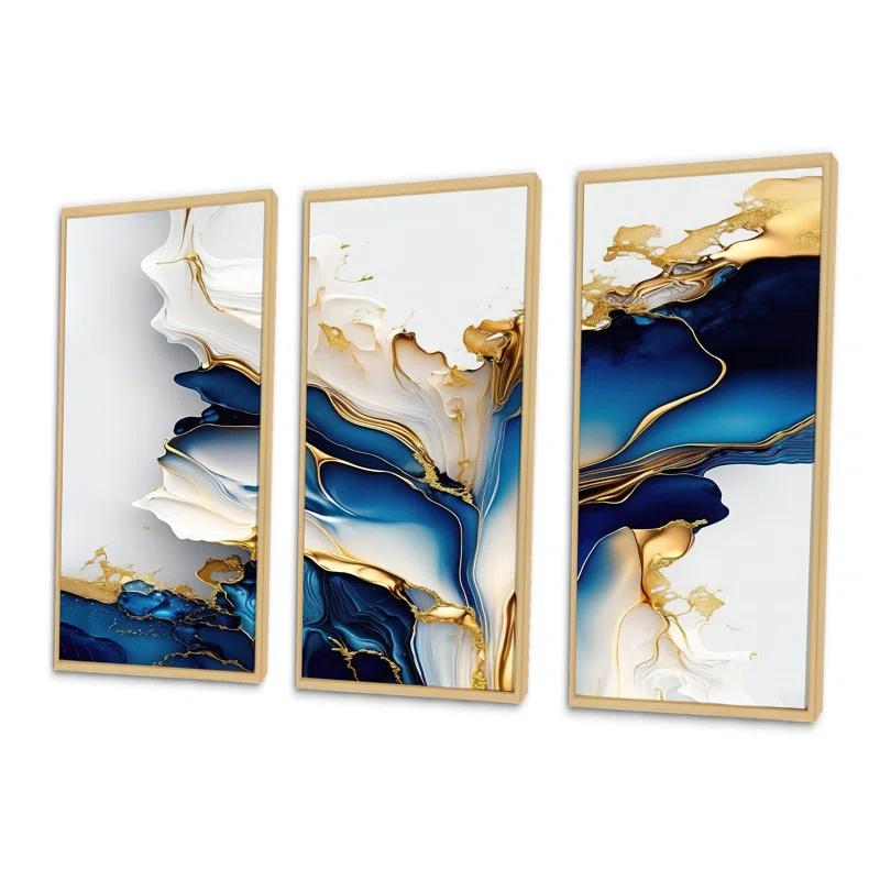" Abstract Geode Gold And Blue Marble Shape III " 3 - Pieces