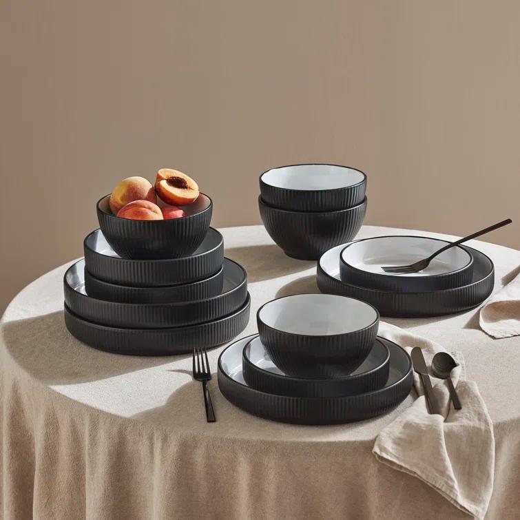 Christian Siriano Christian Siriano Larosso 12-Piece Dinnerware Set with Dinner Bowls and Pasta Bowls, Stoneware