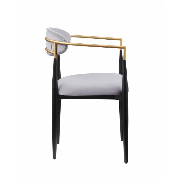 Benjara Kenny 21 Inch Dining Chairs, Fabric, Foam Padding, Gold and Black Metal (Set of 2)