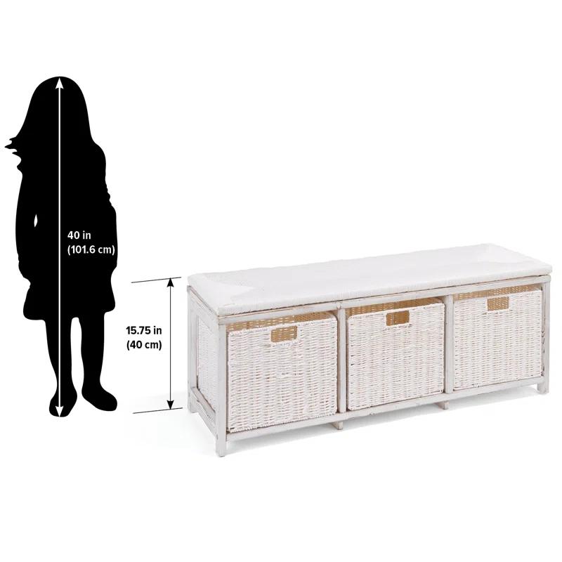 Kid''s Storage Bench With Woven Top And Baskets