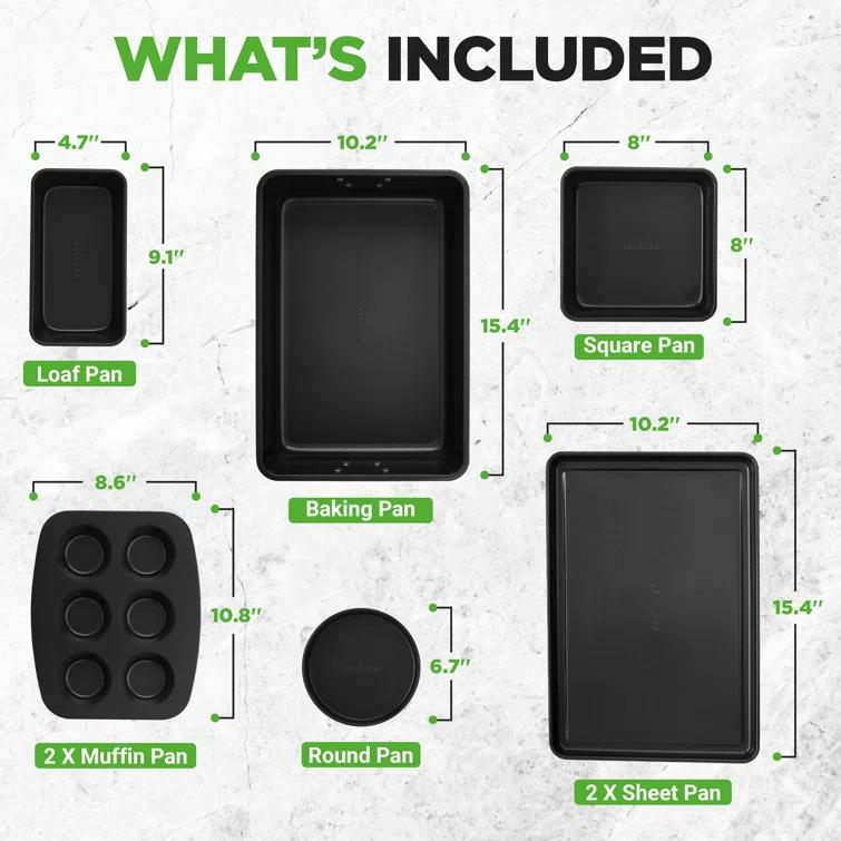 NutriChef 8-Piece Nonstick Stackable Bakeware Set - Pfoa, Pfos, Ptfe Free Baking Tray Set W/ Non-Stick Coating, 450°F Oven Safe, Round Cake, Loaf, Muffin, Wide/Square Pans, Cookie Sheet