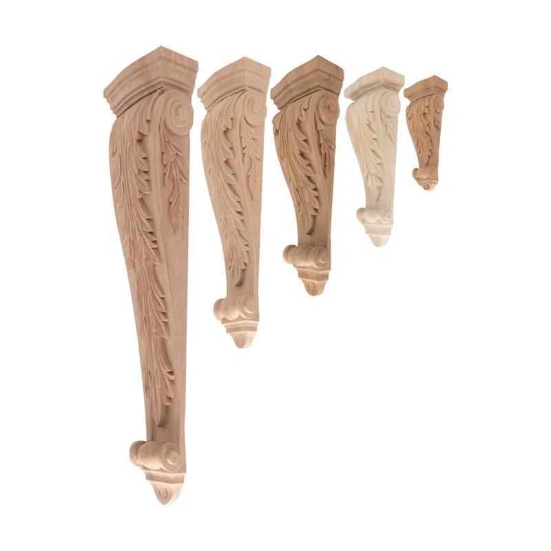 Architectural Products by Outwater L.L.C. 7-1/8 in x 2-3/4 in x 1-3/8 in Unfinished Hand Carved Solid Acanthus Leaf Wood Corbel