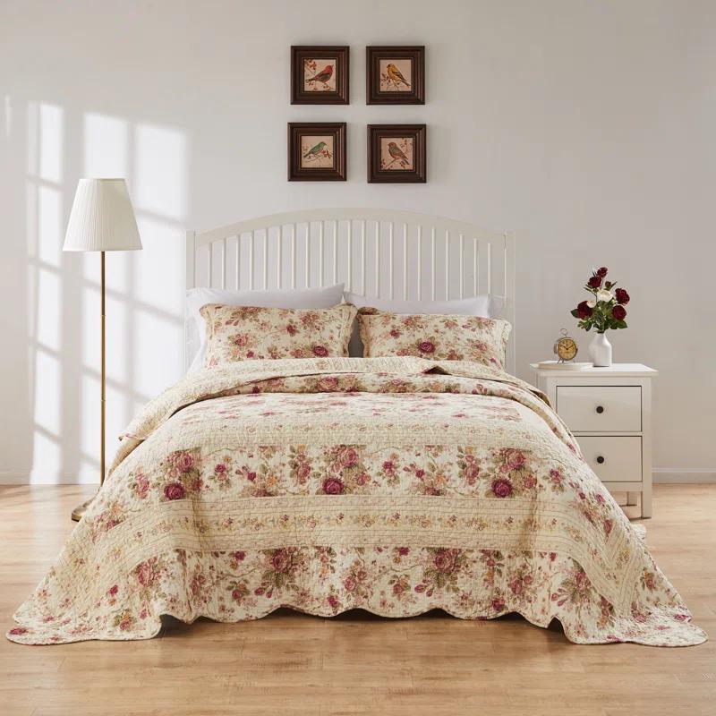 Antique Rose Cotton Reversible Quilt Set
