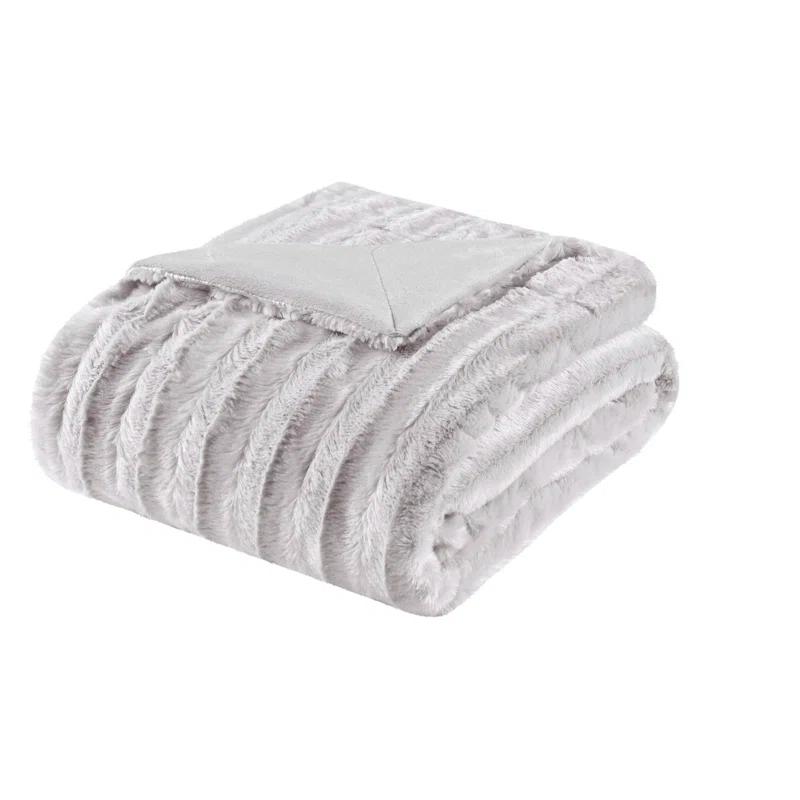 Madison Park Duke Gray Long Fur Throw 50x60"