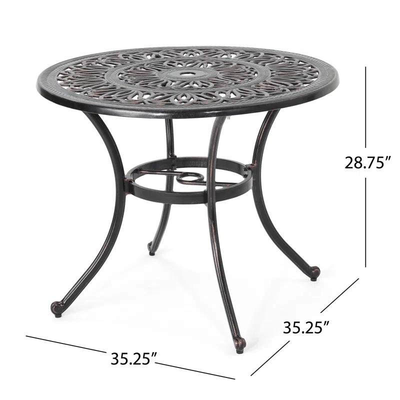 Fleur De Lis Living Outdoor Round Cast Aluminum Dining Table, Shiny Copper | Wayfair