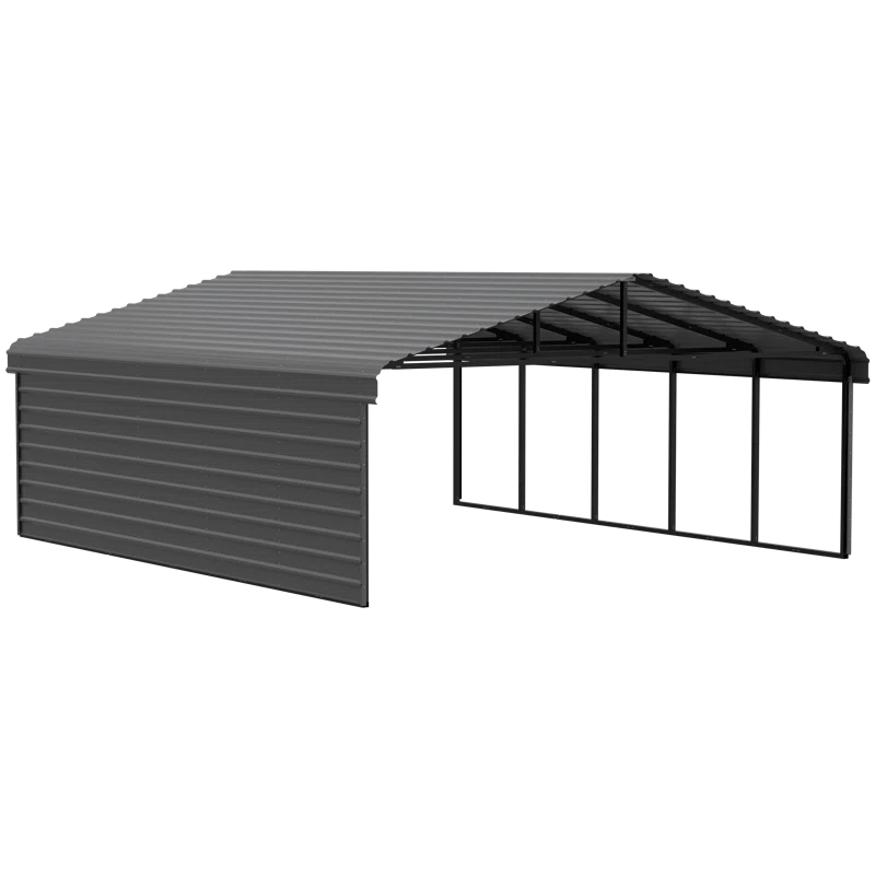 Arrow 24 x 20 ft Charcoal Carport with 1-sided Enclosure